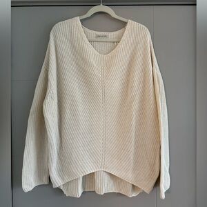 Urban Outfitters Cream V-Neck Oversized Knit Sweater